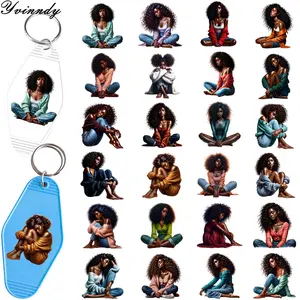 48Pcs/Set A sad woman DIY Motel Keychain UV DTF Transfer Paper For Key Chain Personal Accessories