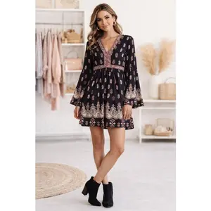 Lunik Paisley Black Bell Sleeve Dress