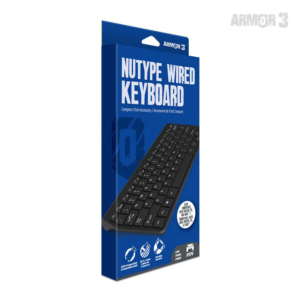 Armor3 "NuType" Wired USB Keyboard for PS4