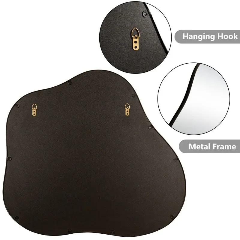 Stylish Irregular Wavy Mirror Black Asymmetrical Metal Framed Wall Accent Mirror for Bedroom