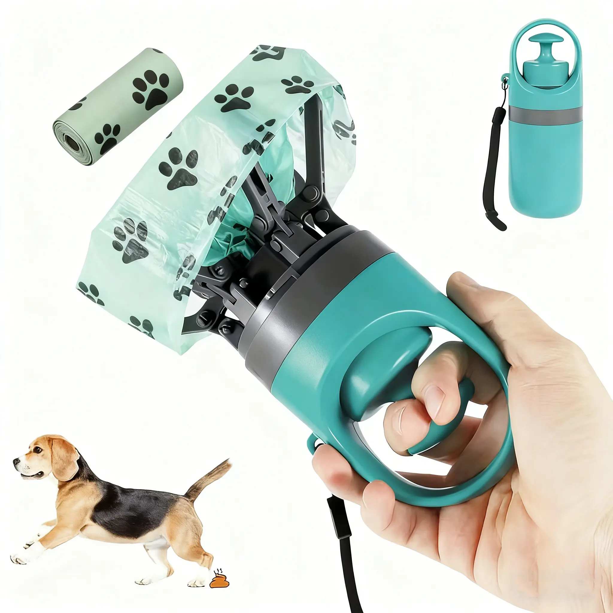 Portable Manual Dog Poop Scooper with Built-in Bag Dispenser - Foldable Durable Plastic Cleaning Tool for Efficient Waste Pickup, Multi-Pack to Keep Walks Clean, Keeps Walks Clean