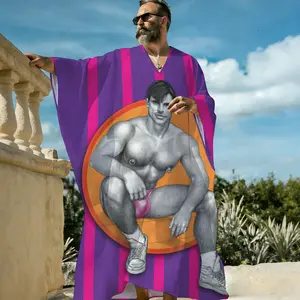 Men's washed wrinkled V-neck kaftan