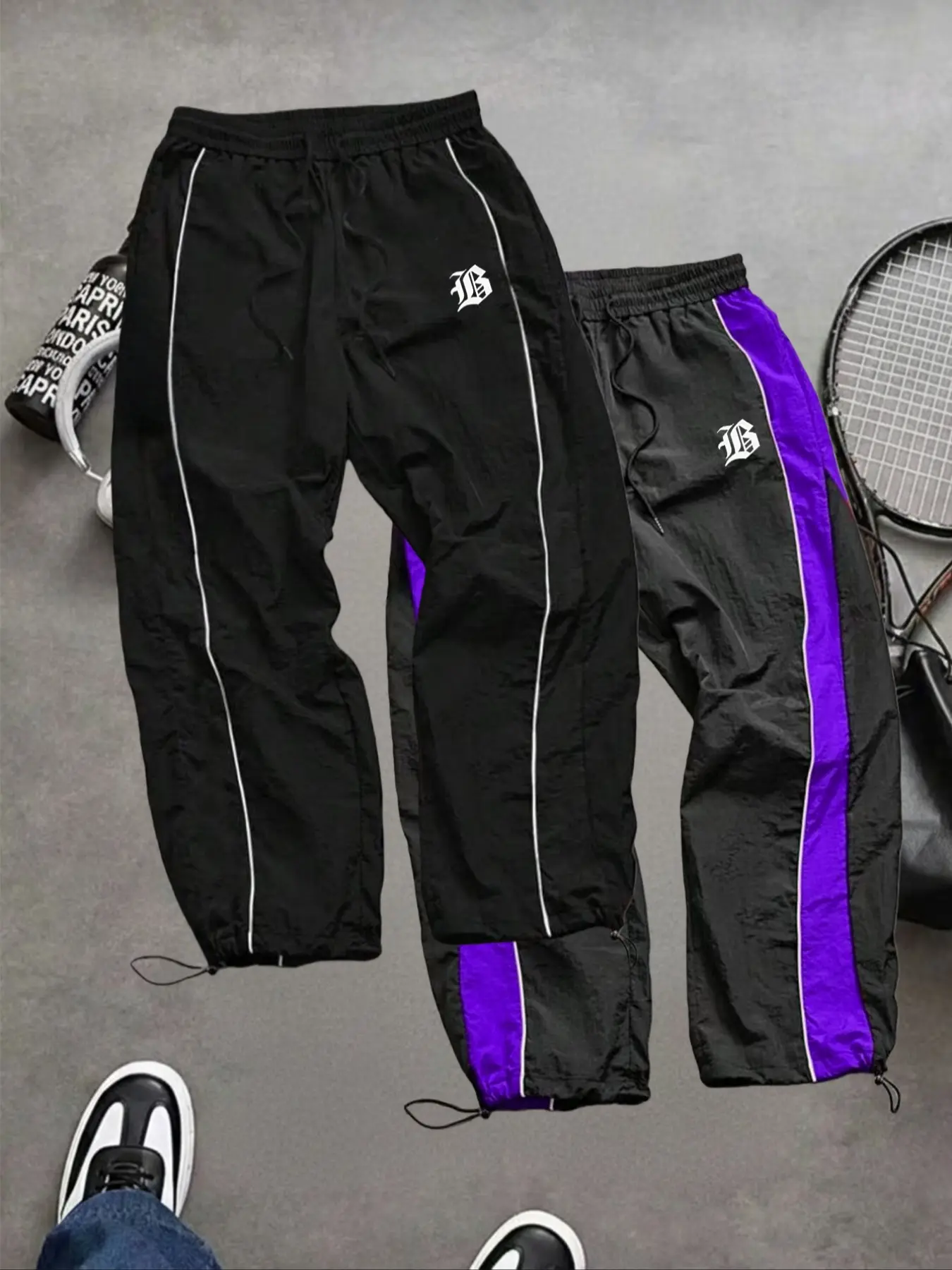 Men's Fashion Casual Athleisure Style Sports Jogging Pants, Unique Print, Taslon Fabric, Lightweight Breathable, Side Stripes, Drawstring Waist, Adjustable Elastic Cuffs, Athleisure Pants, Graphic Track Pants