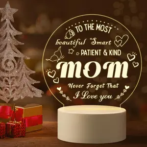 Acrylic Night Light with Base, 1 Count USB Charging LED Bedside Lamp, Ideal Thanksgiving Birthday Gifts for Mom, Delicate Mom Birthday Gifts from Daughter Son