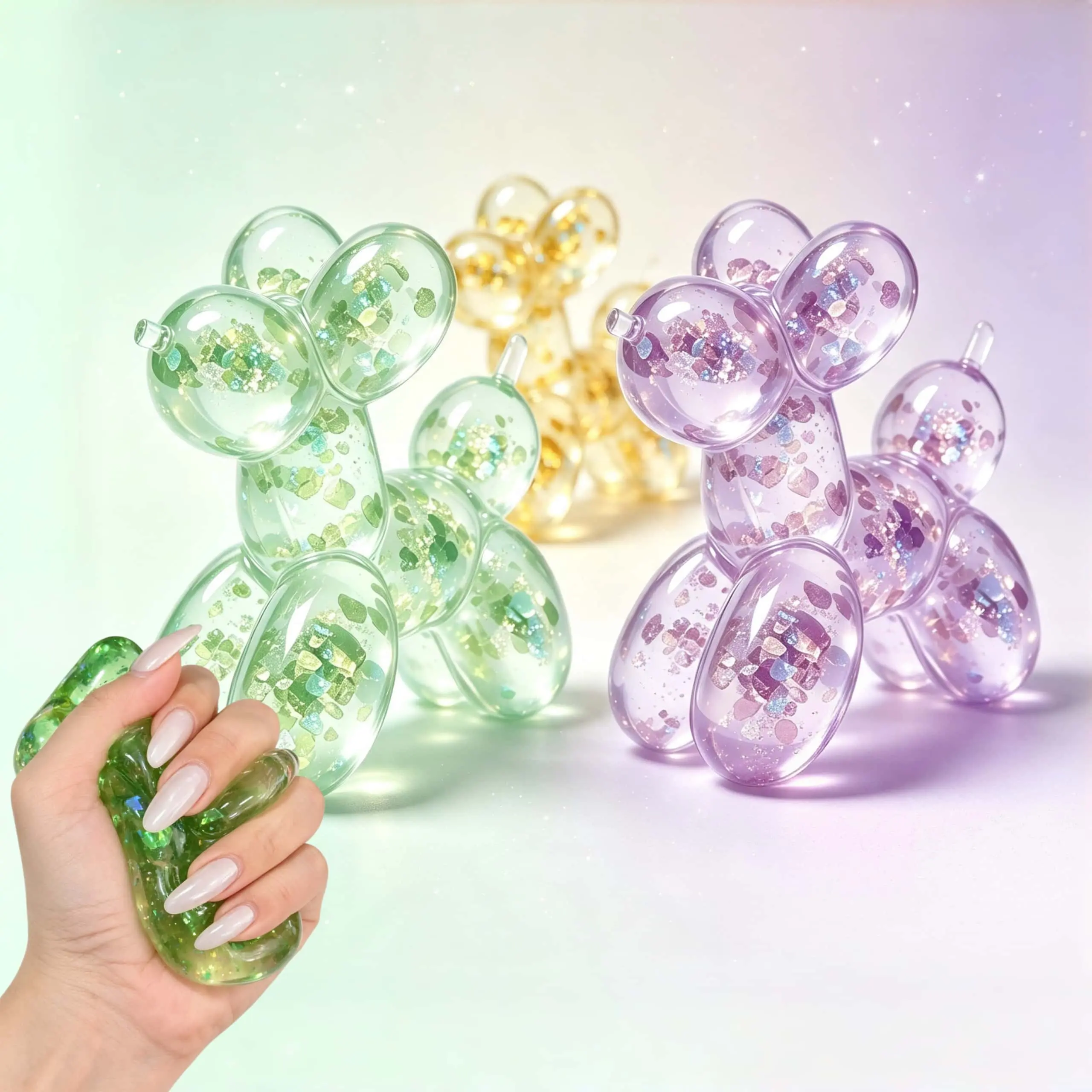 Soft Squishy Sequin Little Dog Stress Balls for Girls and Boys, Cute Animal Squeeze Sensory Toys, Stretch and Squeeze Sugar Ball Sequin Little Dog Squishy Toys for Kids, Party Favors, Easter Basket Stuffers-MM