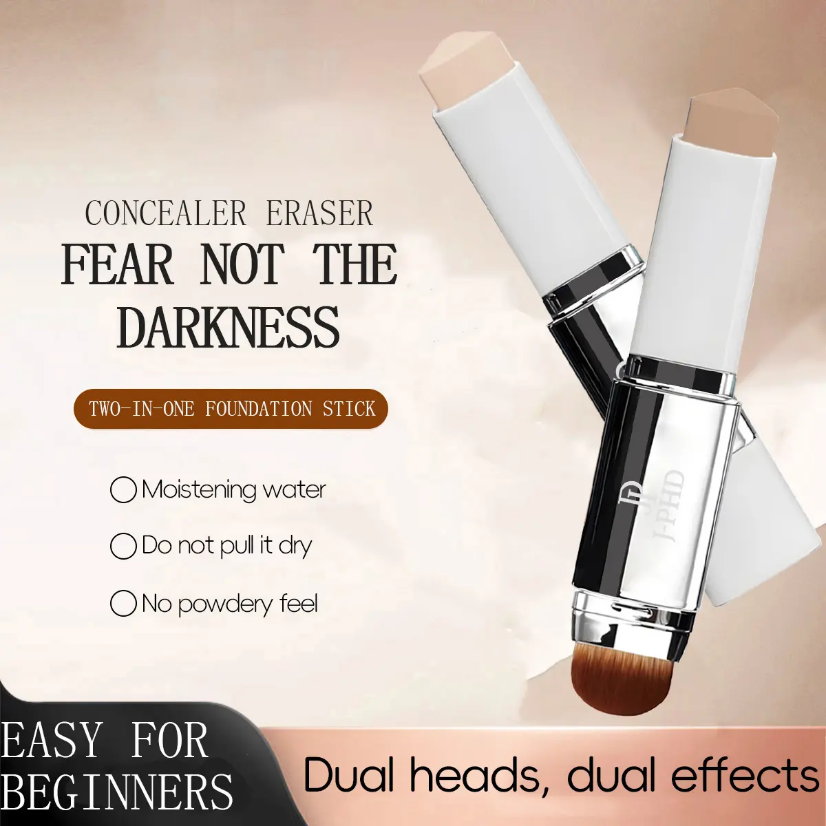 J-PHD Cover Cream Stick V with Detachable Brush Head - Skincare Foundation Stick with Collagen Capsules Dual-Ended Long-Lasting Concealer removable luminous silk Glow Matt Finish Tinted Translucent Makeup concealer skin tint maquillaje para mujer