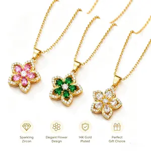 Women's 5-Petaled Swirl Flower Charms Necklace - Adjustable 40 + 5Cm Chain, Luxurious Design with Sparkling Crystal Zirconia, Ideal for Everyday Wear & Special Occasions, Birthday Gift Costume Jewelry