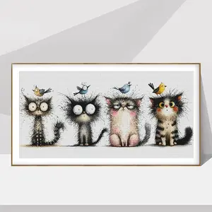 Cat Pattern Cross Stitch Kit, 11CT Cross Stitch Printed Canvas, DIY Cross Stitch Kit for Beginner, Cross Stitch Kit for Holiday Gifts