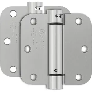 2 Pack 3.5 Inch Self Closing Door Hinges, Spring Door Hinge with 5/8'' Radius Corners, Adjustable Tension for Garage Front Back Door, UL Listed, Left & Right Hand, Brushed Nickel