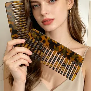 Large Marble Pattern Hair Comb, Tortoiseshell Color Acetate Board, Soft Non-Damaging, Fashionable Anti-Static Brush, Gentle on Hair