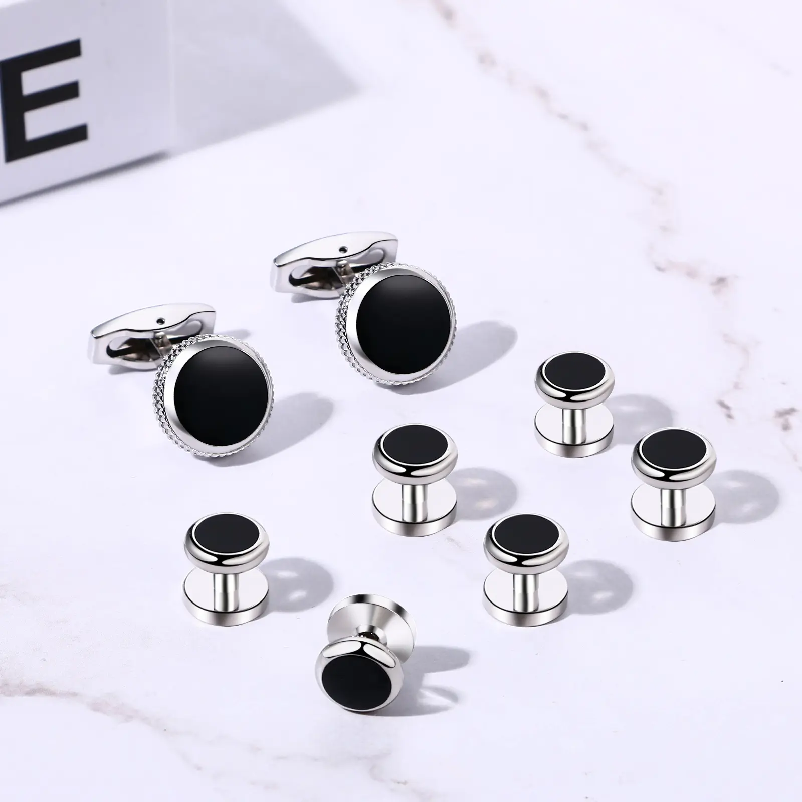OIDEA Men's Cufflinks and Studs Set, Classic Brass 4-Pair Formal Bundle for Wedding, Ceremony, and Business Events, Colleague, Male, Metallic, 4-Pair Bundle Value, Complete Formal Set, Real Weight And Presence, Stud Cuff Links, Onesize, Matching, Formal W