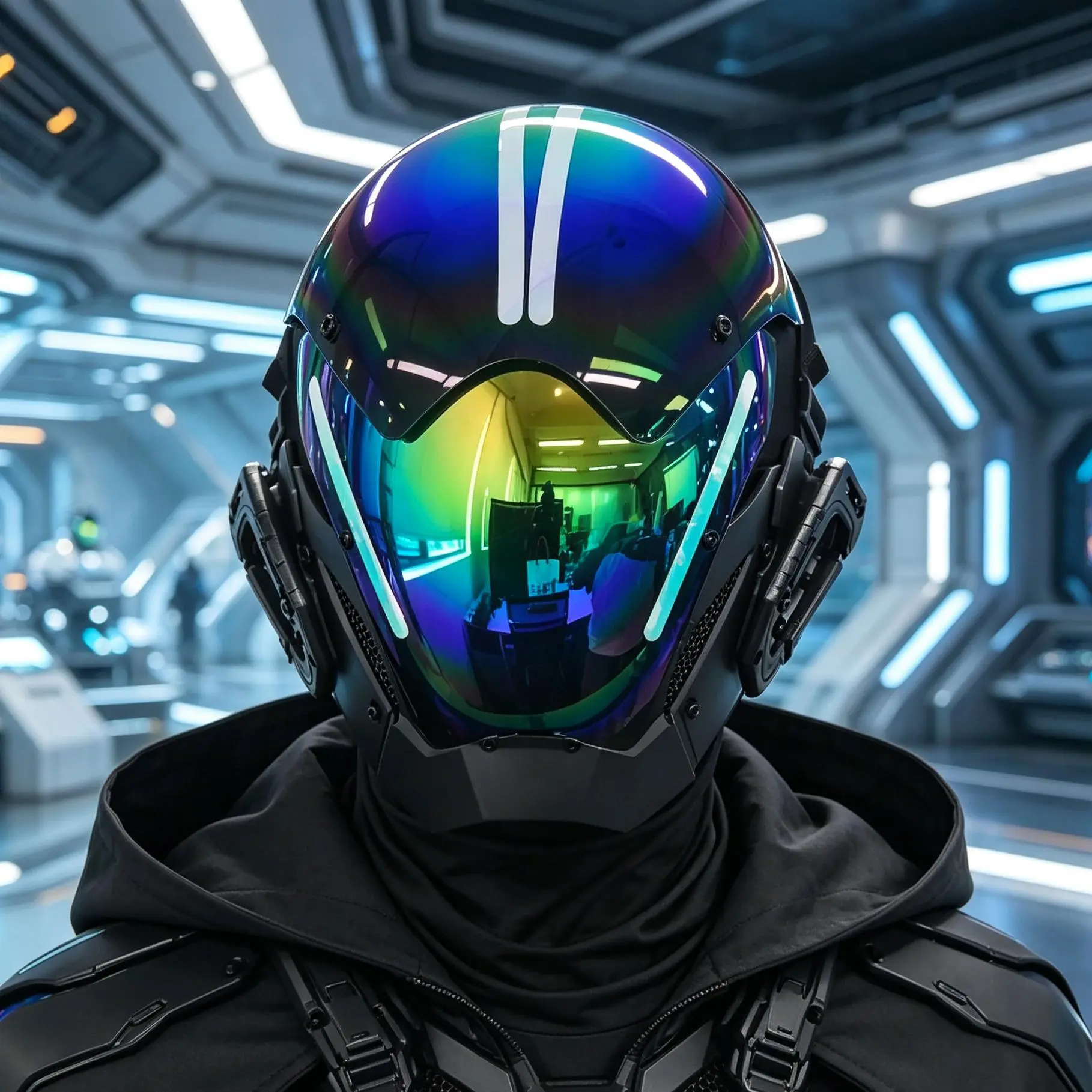 Cyberpunk Full Face Visor - Futuristic Techwear Accessory with Integrated Visor, Adjustable for Carnival, Raves & Nightclubs, Gradient Iridescent, Unisex, Full Visor