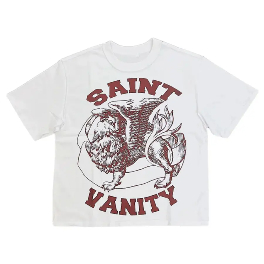 New SAINT VANITY Cotton Graphic T-Shirt, Y2K Streetwear Tee, Vintage Lion Print Washed Cotton Short Sleeve Top, Hip Hop Harajuku Boxy Fit Casual Unisex Summer Tee, Retro Graphic Shirt For Men, Women