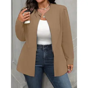 Plus Size Women’s Jacket Coat, Casual Fitted Solid Design, Autumn & Winter Fashion, Comfortable Ladies Outerwear
