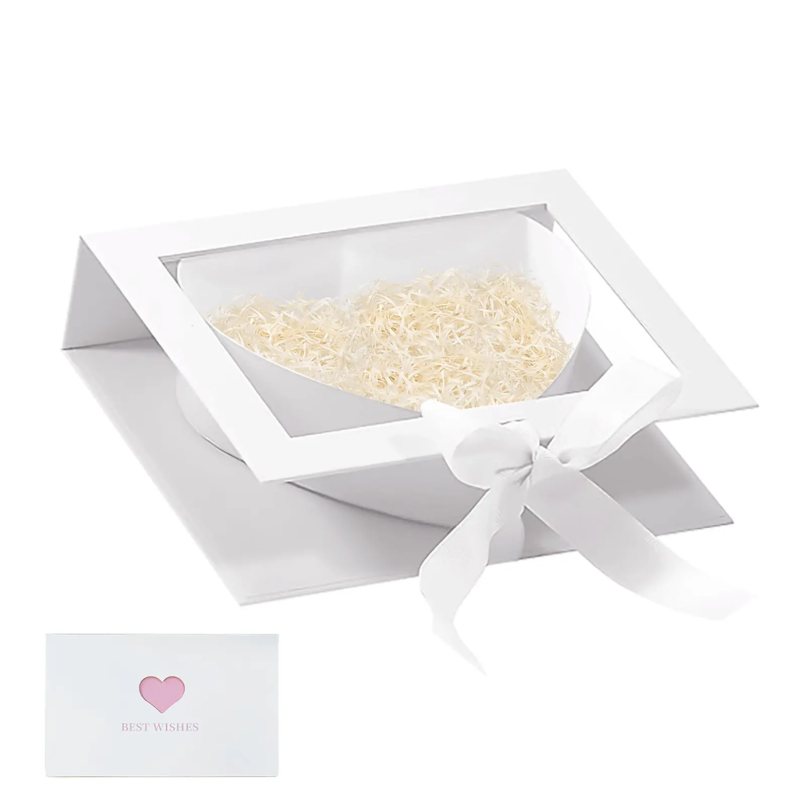 Flower Boxes Heart Shaped Boxes Floral Gift Box  with Transparent Window Lids and Ribbons for Luxury Flower Gift Arrangements Wedding（Pink/Red/White/Black）