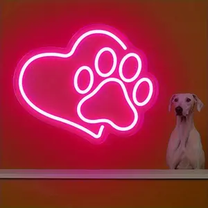 Pink Heart & Dog Paw LED Neon Sign - USB-Powered Wall Art for Home Decor, Decorative Neon Light, Led Neon Lights, Bedroom Ambiance, and Stylish Gift, Lightweight Design with Warm Glow, Perfect for Modern Interiors