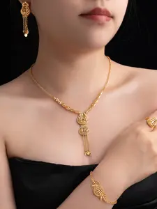 Elegant Copper Necklace Set, 5-Piece Long Chain Jewelry Gift Box Included, Perfect for Weddings & Parties