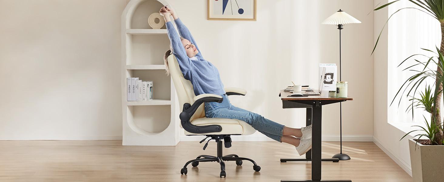 Furnest Indoor Furniture Chairs Computer Gaming Chair, Ergonomic Office Chair Heavy Duty Task Desk Chair with Flip-up Arms, PU Leather, Adjustable Swivel Rolling Chair with Wheels