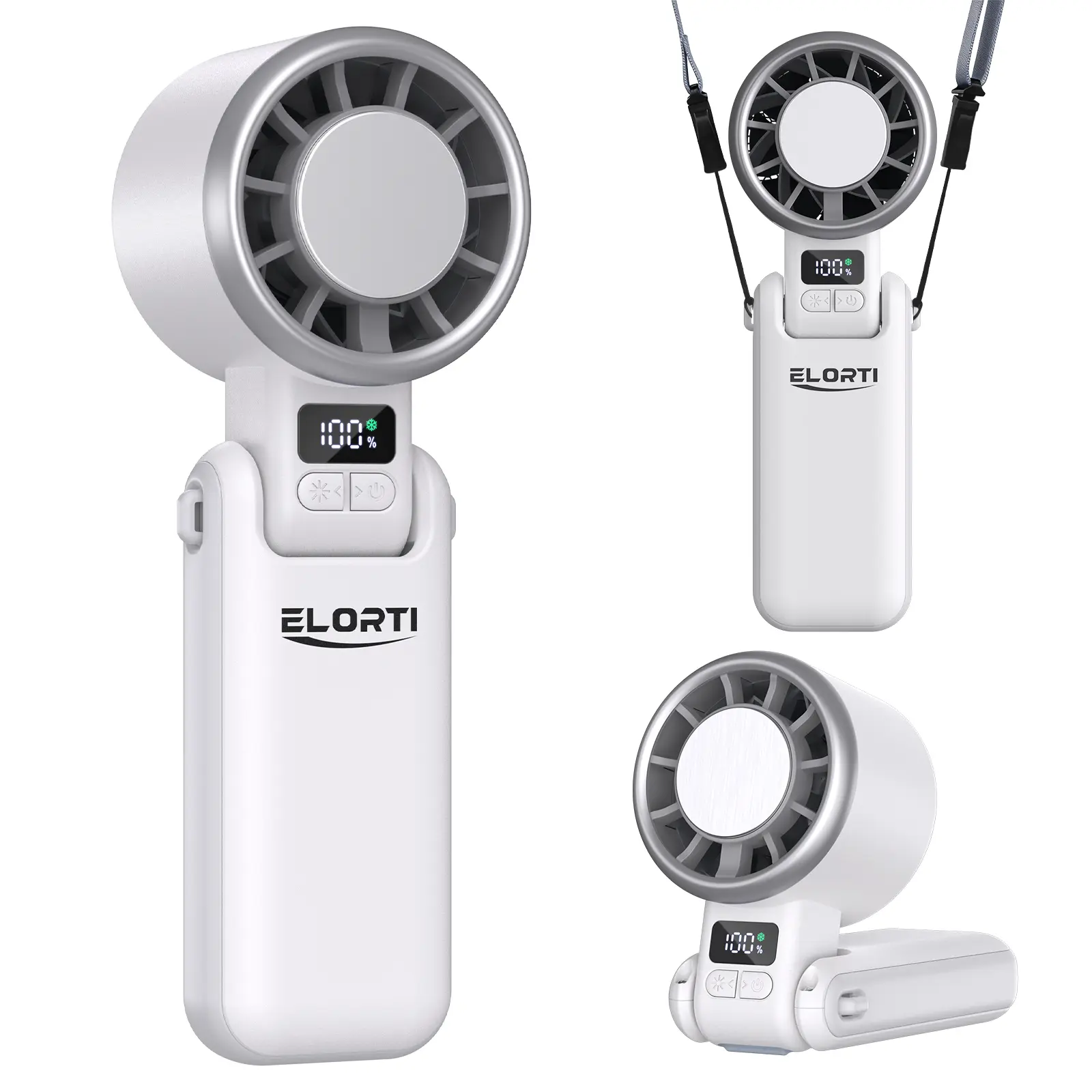 【Flash Sale】ELORTI  ice fan Portable Handheld High Speed Fan, 5 Gear Wind Up to 10 Working Hours, 3 IN 1 Hand Fan Rechargeable with Air Turbo Tech Cooling Fan for Outdoor Activities, Travel, Working neck