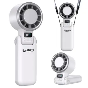 【Flash Sale】ELORTI  ice fan Portable Handheld High Speed Fan, 5 Gear Wind Up to 10 Working Hours, 3 IN 1 Hand Fan Rechargeable with Air Turbo Tech Cooling Fan for Outdoor Activities, Travel, Working neck
