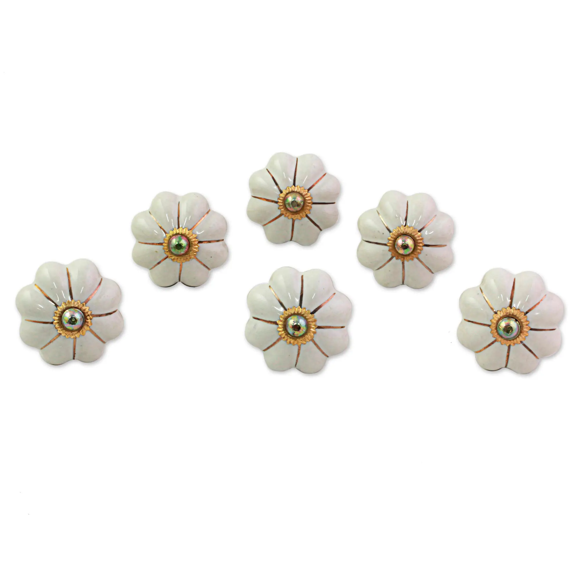 Novica Ceramic Cabinet Pale Floral Beauties Handcrafted Decorative Knobs