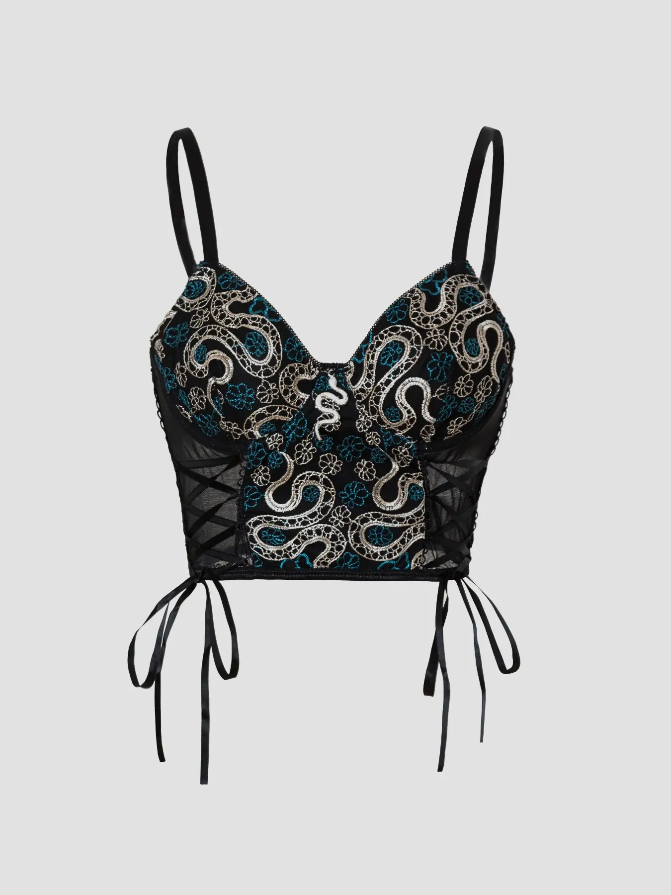 Women's Underwear Lace Corset Top Vneck with Snake Embroidery, Waist Cinching Adjustable Tie, Snakes Decoration, Geometric Pattern, All Seasons, Fashion, Piece