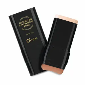2-in-1 Foundation Stick with Built-In Brush, Long-Lasting Concealer Foundation, Full Coverage, Natural Matte Finish, Waterproof & Sweatproof, Blurs Blemishes, Easy to Blend, All-Day Wear, Travel Size Makeup for Flawless Skin