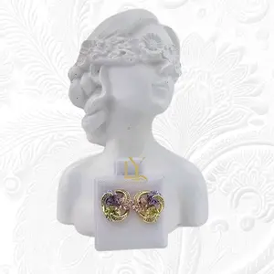 LaYaiBoutique #1498 Tricolor Stone Earrings, 14k Gold Overlay, High Quality small size