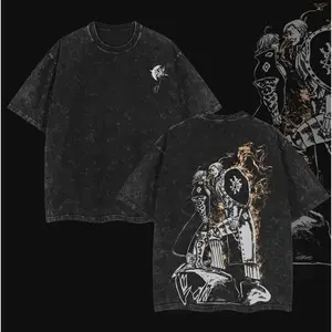Vintage Black Seven Deadly Sins Escanor Graphic T Shirt for Men Casual Oversized Short Sleeve Crewneck Cotton Tee Retro Anime Streetwear Top for Daily Wear