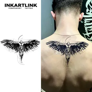 INKARTLINK Tattoo Tech,2 Sheets Extra-Large Semi Permanent Tattoo,Adult Art Design Temporary Tattoos, Lasts 1-2 Weeks, Waterproof, Realistic look, No Adhesive, No reflection (Angel's Shelter Design) Sensitive