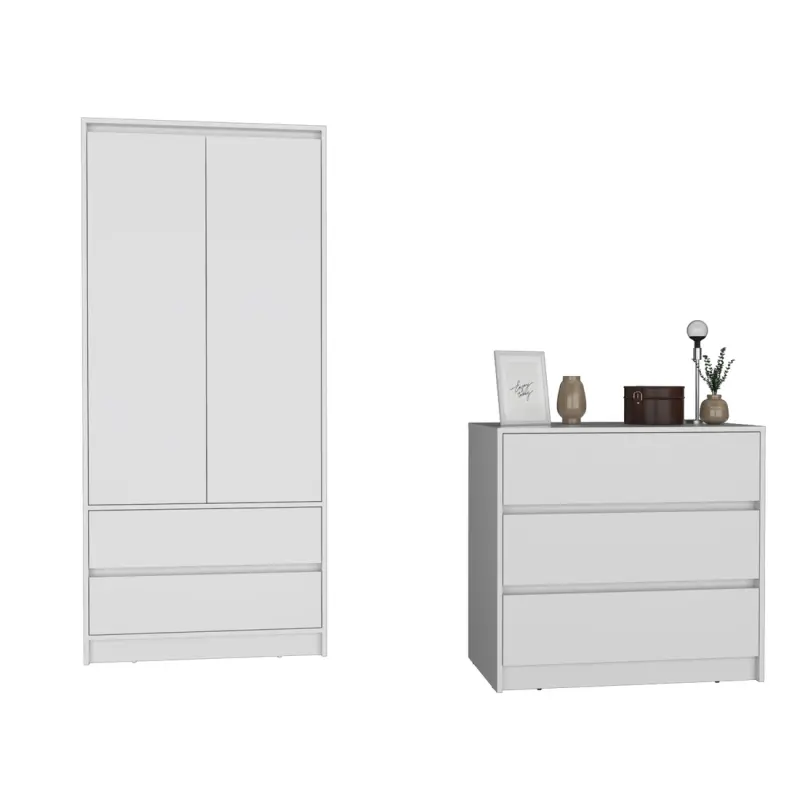 Lewes 2 Piece Bedroom Set Dresser + Armoire White