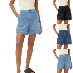 Goranbon Women's Casual Jean Shorts High Waisted Denim Shorts Wide Leg Summer Shorts with Pockets Blue Womenswear