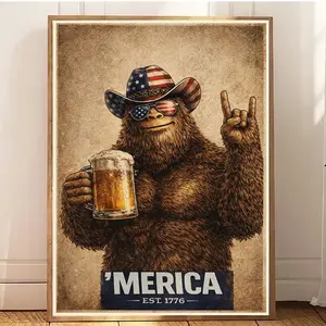Bigfoot celebrate 4th of July unframed Poster, Vintage Sasquatch 'Merica Art Print, Independence Day Art, 250th anniversary America unframed Poster, Home Decor, Office, Gift for Him Birthday Fathers Day.