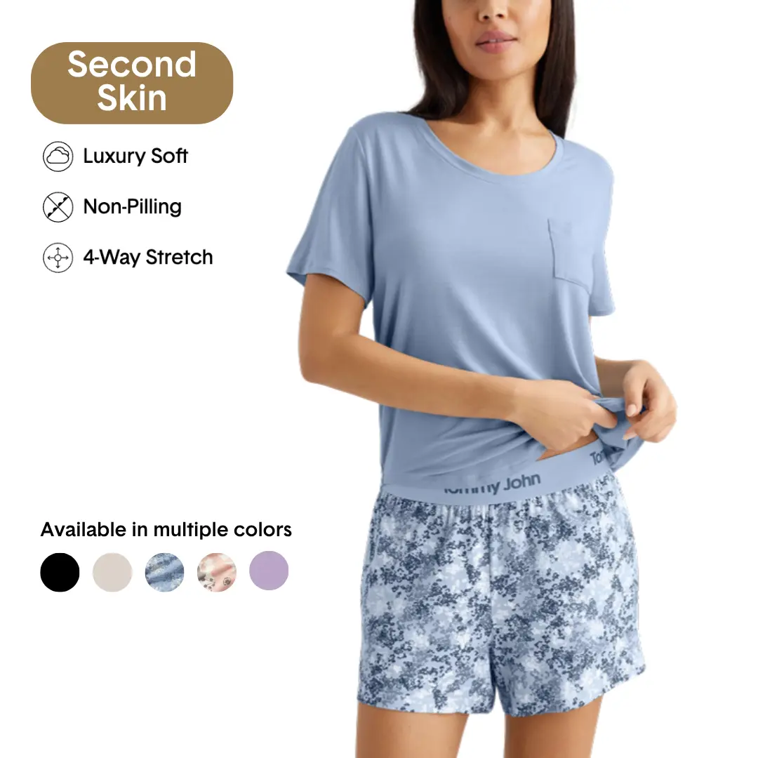 Tommy John Women’s Second Skin Sleep Tee & Short Set | Ultra-Soft Modal Pajama Set | Lightweight Breathable Loungewear, Stretch Fit Everyday Silky