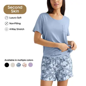 Tommy John Women’s Second Skin Sleep Tee & Short Set | Ultra-Soft Modal Pajama Set | Lightweight Breathable Loungewear, Stretch Fit