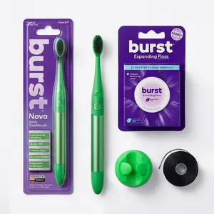 Lime Light Nova Sonic Toothbrush Bundle- Includes AAA Battery Sonic Toothbrush,  Wall Mount, Mint Eucalyptus Aroma Black Expanding Floss