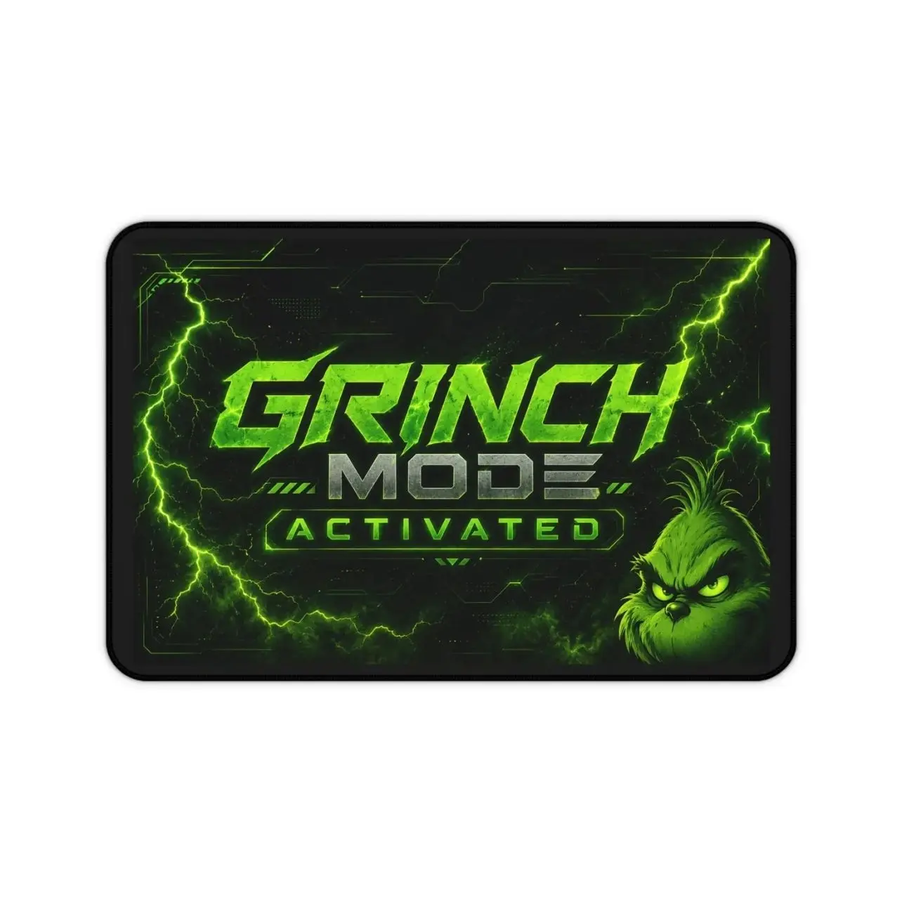 Grinch Mode Activated Desk Mat | Green Lightning Gaming Mouse Pad | Funny Christmas Desk Mat | Holiday Office Decor | Gamer Gift