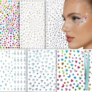 Self Adhesive Face Gems Stickers, Hair Gems Face Jewels Eye Jewels Rhinestones Festival Essentials Rave Accessories Rhinestone Stickers for Face, Eye, Makeup Stickers for Kids,Women