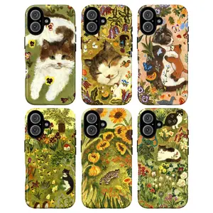 Dreamy Storybook Cat Phone Case – Vintage Art Painting Design with Whimsical Cats, Flowers & Nature Garden Scene, Retro Cottagecore Aesthetic Gift for Cat Lovers, Fits iPhone 17, 16, 15, 14, 13, 12, 11, XS & Samsung Galaxy S21–S25