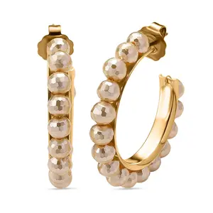 Shop LC Faceted Golden Shell Pearl Hoop Earrings in Stainless Steel