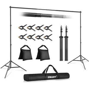 EMART Backdrop Stand 10x7ft(WxH) Photo Studio Adjustable Background Stand Support kit with 2 Crossbars, 8 Clamps, 2 Sandbags and Carry Bag for Parties, Events Decoration, Wedding, Photography