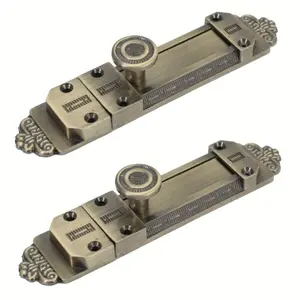 2pcs 5" Antique Brass Sliding Door Locks - Barrel Bolt Latches with Intricate Floral Carvings & Measurement Scales, Secure & Stylish Home Decor, Sliding Door Hardware | Vintage Aesthetic | Classic Design, Brass Home Decor