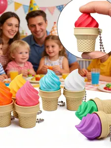 3/5pcs Stress Relief 3D Printed Keychain Charms, Torch Ice Cream Tube Anti-Stress Keyboard Keyring, Finger Press Vent Key Holder