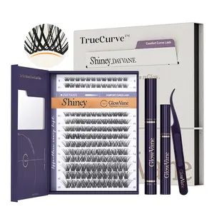 GlowVane TrueCurve Lash kit Clusters  Cluster Eyelash Extensions Kit D Curl 0.03mm Wispy Eyelash Clusters Kit with Invisible Band Mix 8–18mm DIY Individual Lash Extension Kit (Shiney )