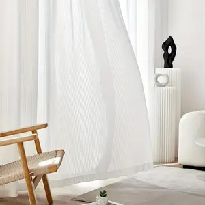 Solid Color Vertical Striped Semi-transparent Curtain, Modern Home Door & Window Decoration, Home Decor Supplies, Decoration Items for Living Room, Bedroom, Kitchen, Office
