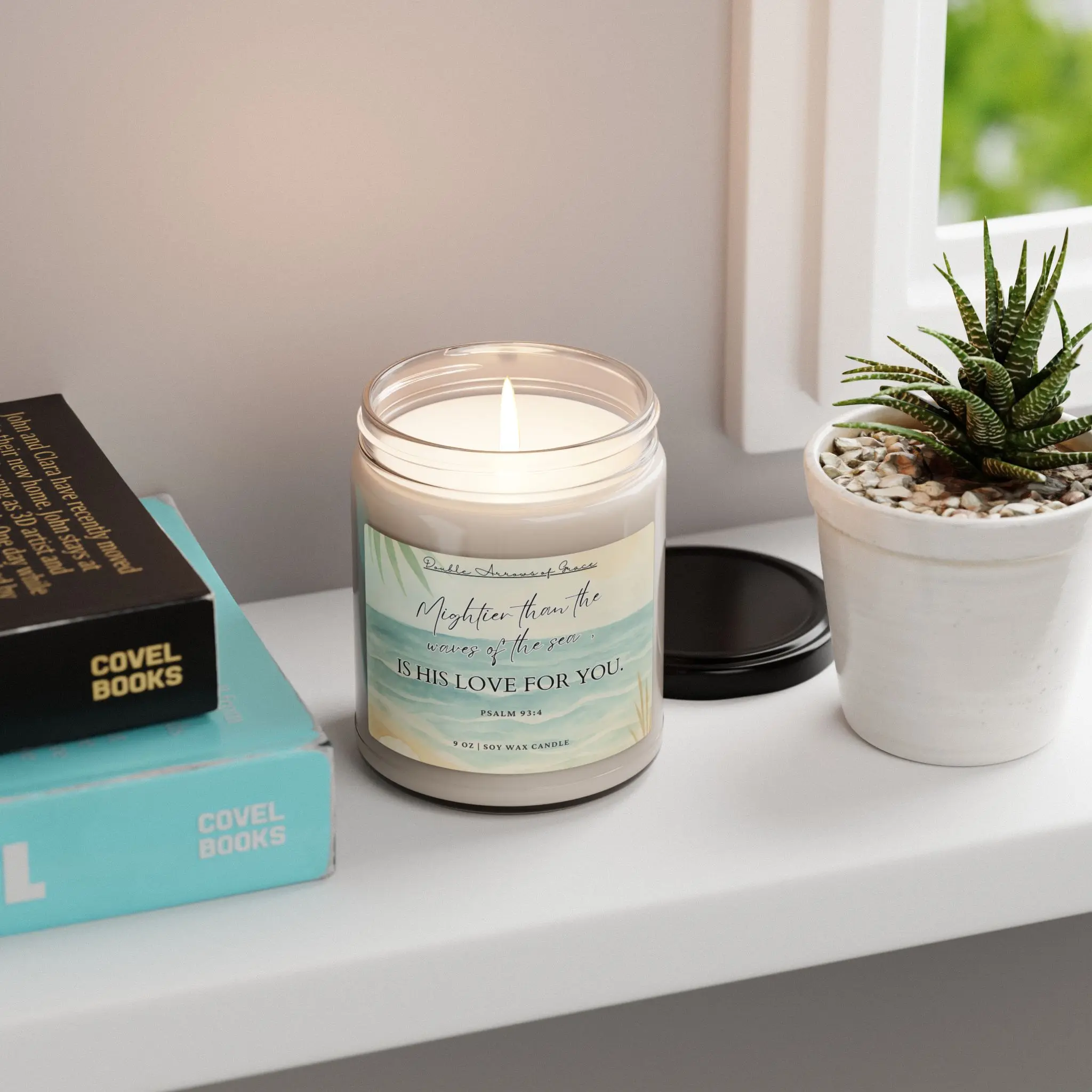 Psalm 93:4 Bible Verse Scented Candle, Coastal Comfort Soy Wax, Christian Gift for Her, Scripture Candle, Faith-Based Home Decor