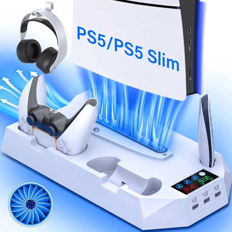 Charging Base Cooling stand for PS5 Slim/Standard Console, with 3 Level Turbo Cooling Fan ps5 Accessories