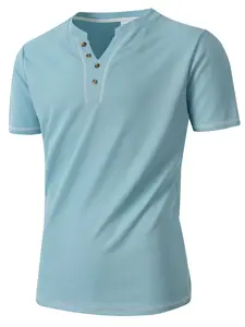 Men's Casual Classic Aesthetic Henley T-Shirt, Short Sleeve Waffle Knit Top with Contrast Trim, Breathable Fabric Perfect for Daily Comfort & Modern Streetwear, Menswear