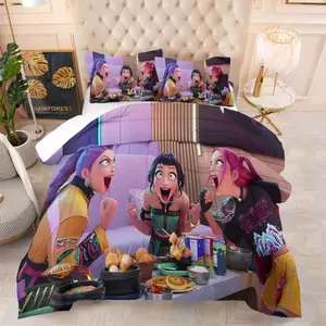 3 Animated Female Characters Party Design Comforter Set 2/3pcs With Coreless Pillowcases, Warm Skin - Friendly For Bedroom Living Room, Perfect For Festive Gatherings