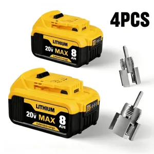 [ Buy One Get Three ] Lithium Battery 20V 8.0Ah Plastic Tube Thread Machine Battery Pack High Capacity Excellent Compatibility Extended Range DCB200 DCD/DCF/DCG/DCS Series Lithium-Ion Replacement Battery High Capacity Cordless Power Tool Battery